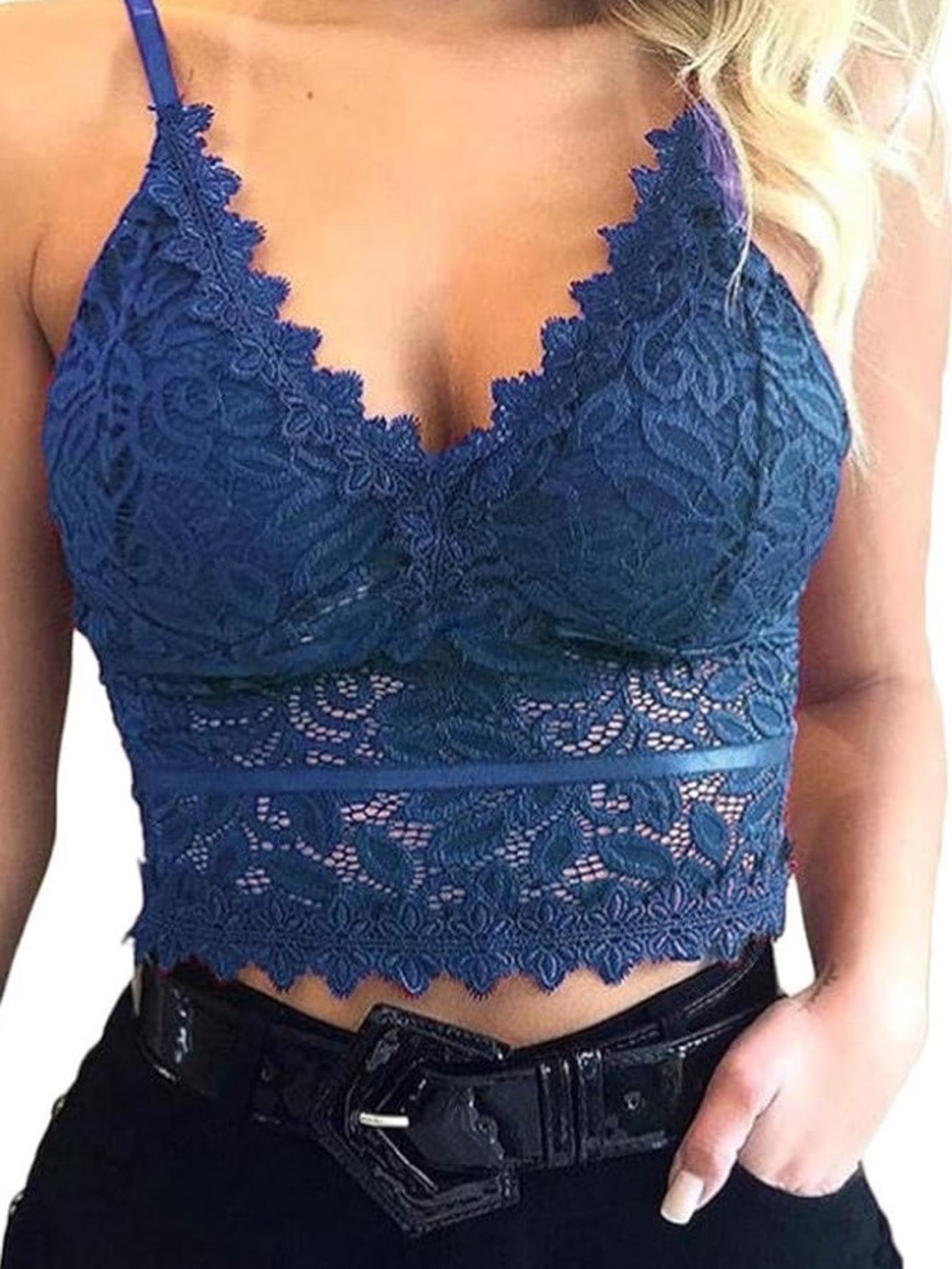 Lace Bralette Crop Top - Blue